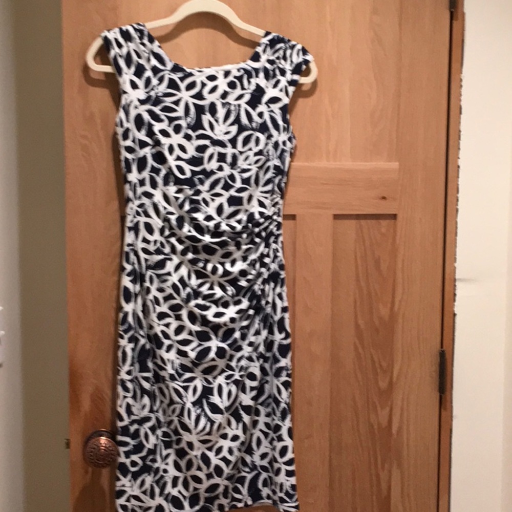 Navy and white knit dress by Lauren